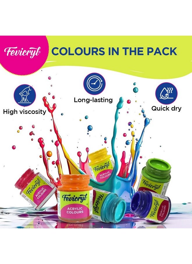 Pidilite Fevicryl Acrylic Colours Sunflower Kit | 10 Colours x 15 ml | DIY Paint, Rich Pigment | Multicolour & Multi-surface | Non-Cracking Paint for Canvas, Wood, Leather, Earthenware, Metal  - Image 5