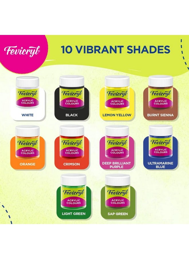 Pidilite Fevicryl Acrylic Colours Sunflower Kit | 10 Colours x 15 ml | DIY Paint, Rich Pigment | Multicolour & Multi-surface | Non-Cracking Paint for Canvas, Wood, Leather, Earthenware, Metal  - Image 3