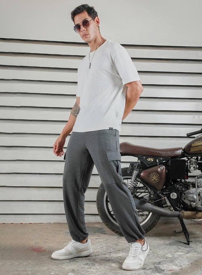 HIGH STAR Men's Charcoal 100% Polyester Printed Full Length Casual Jogger Straight Fit Trouser - Image 1