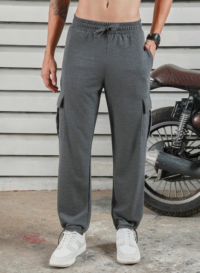 HIGH STAR Men's Charcoal 100% Polyester Printed Full Length Casual Jogger Straight Fit Trouser - Image 5