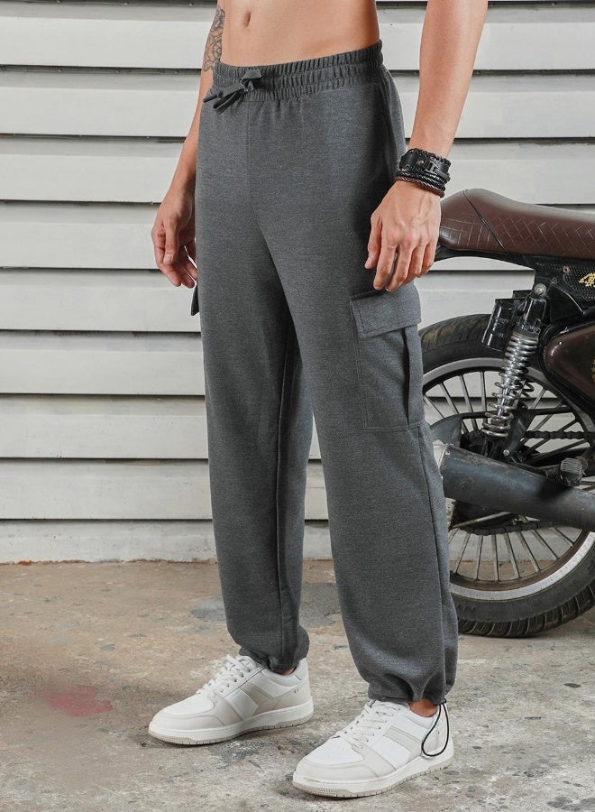 HIGH STAR Men's Charcoal 100% Polyester Printed Full Length Casual Jogger Straight Fit Trouser - Image 3