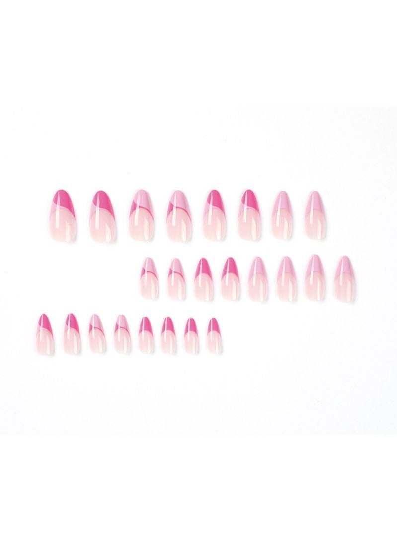 24 قطعة من أظافر اللوز الوردية المموجة - Image 3