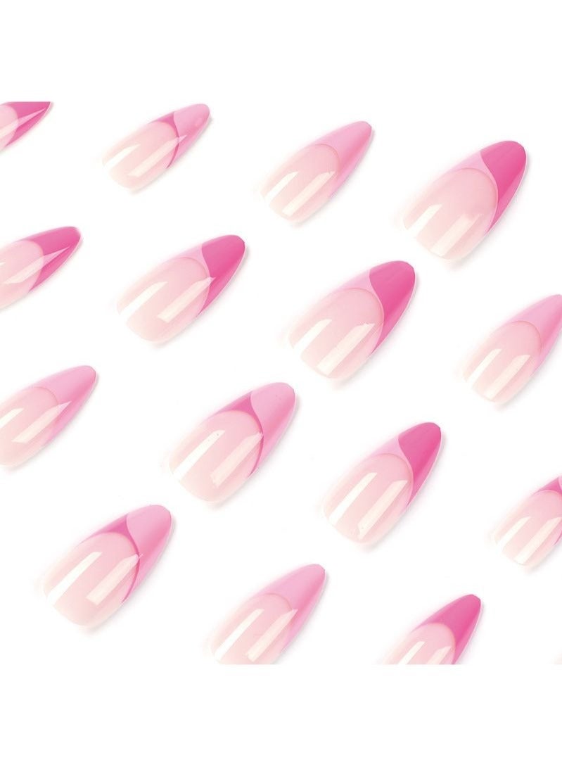 24 قطعة من أظافر اللوز الوردية المموجة - Image 2