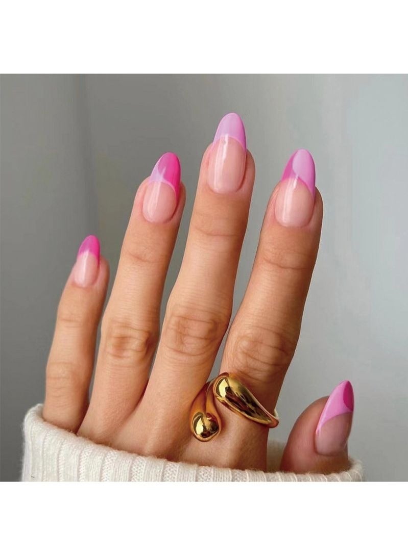 24 قطعة من أظافر اللوز الوردية المموجة - Image 1