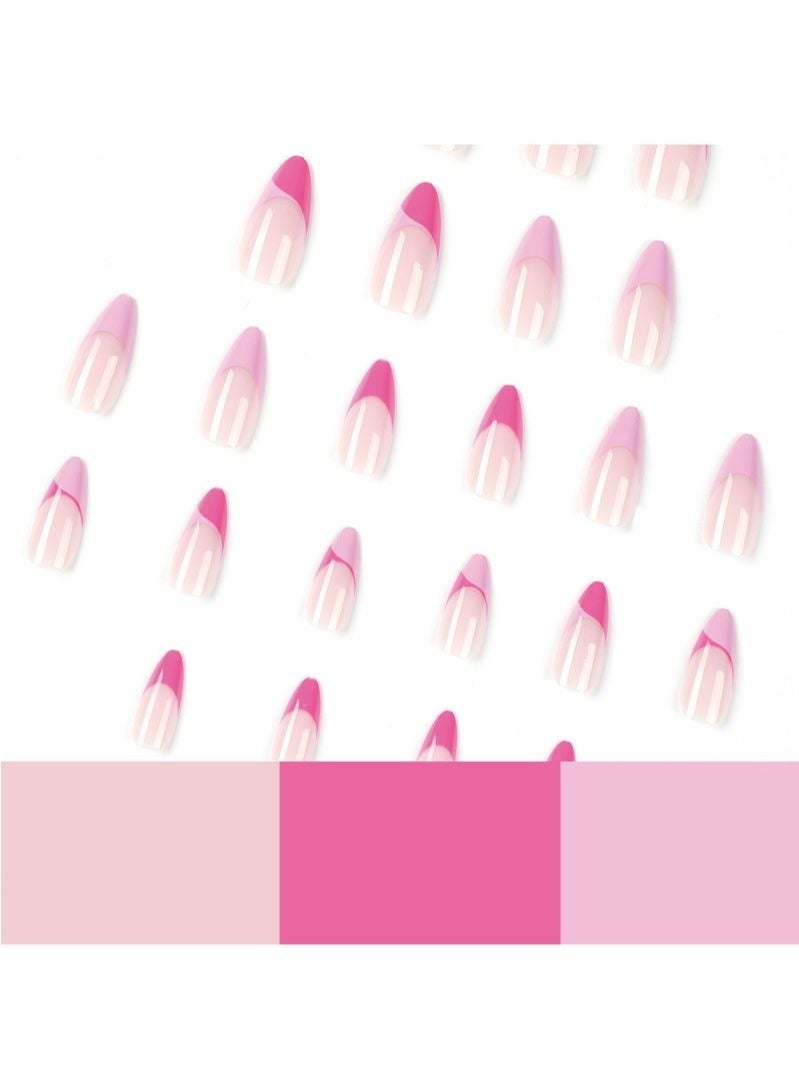 24 قطعة من أظافر اللوز الوردية المموجة - Image 5