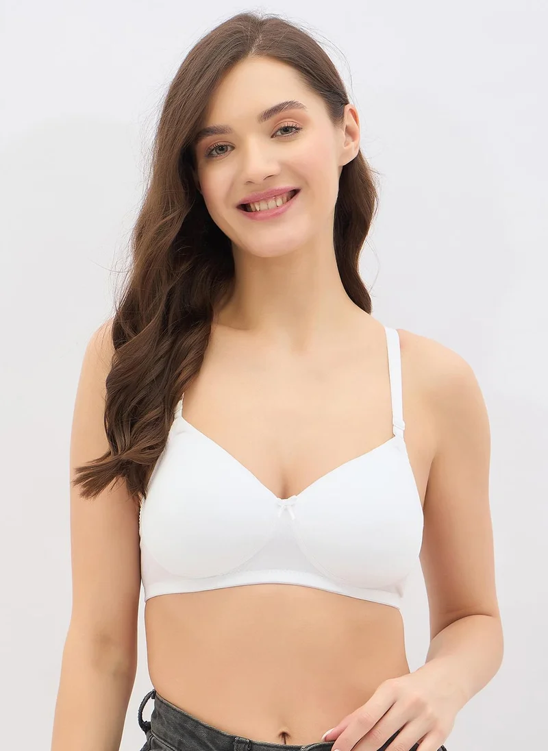 Clovia Clovia Padded Non-Wired Full Coverage Multiway T-Shirt Bra in White - Cotton