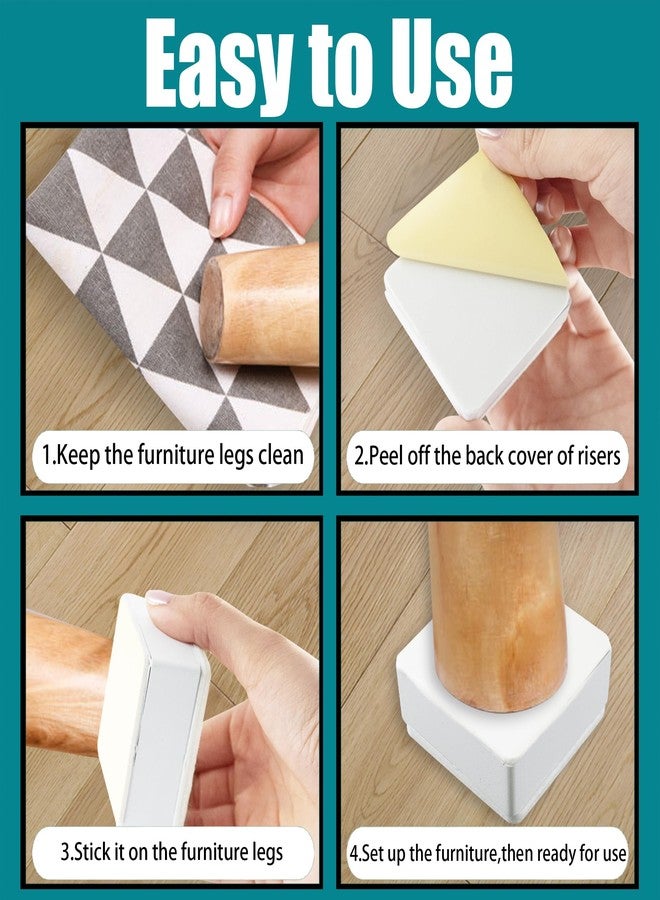 AUXBC 1.2 Inch Self-Adhesive Furniture Riser, Square Carbon Steel Bed Table Sofa Lift Heavy Duty Bed Riser, Adds 1.2 Inch Height with Felt Pad (4Pcs/White) - Image 5