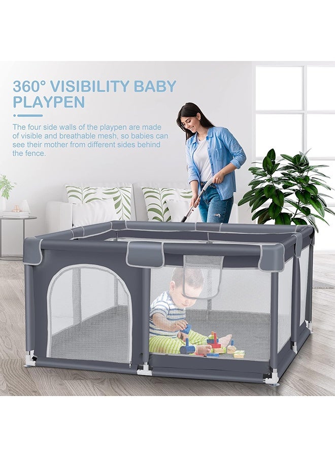 RollsTimi  Baby Playpen- Play Yard for Babies Toddlers- Portable Baby Fence Indoor with Door- Anti-Fall Activity Center,Grey - Image 1