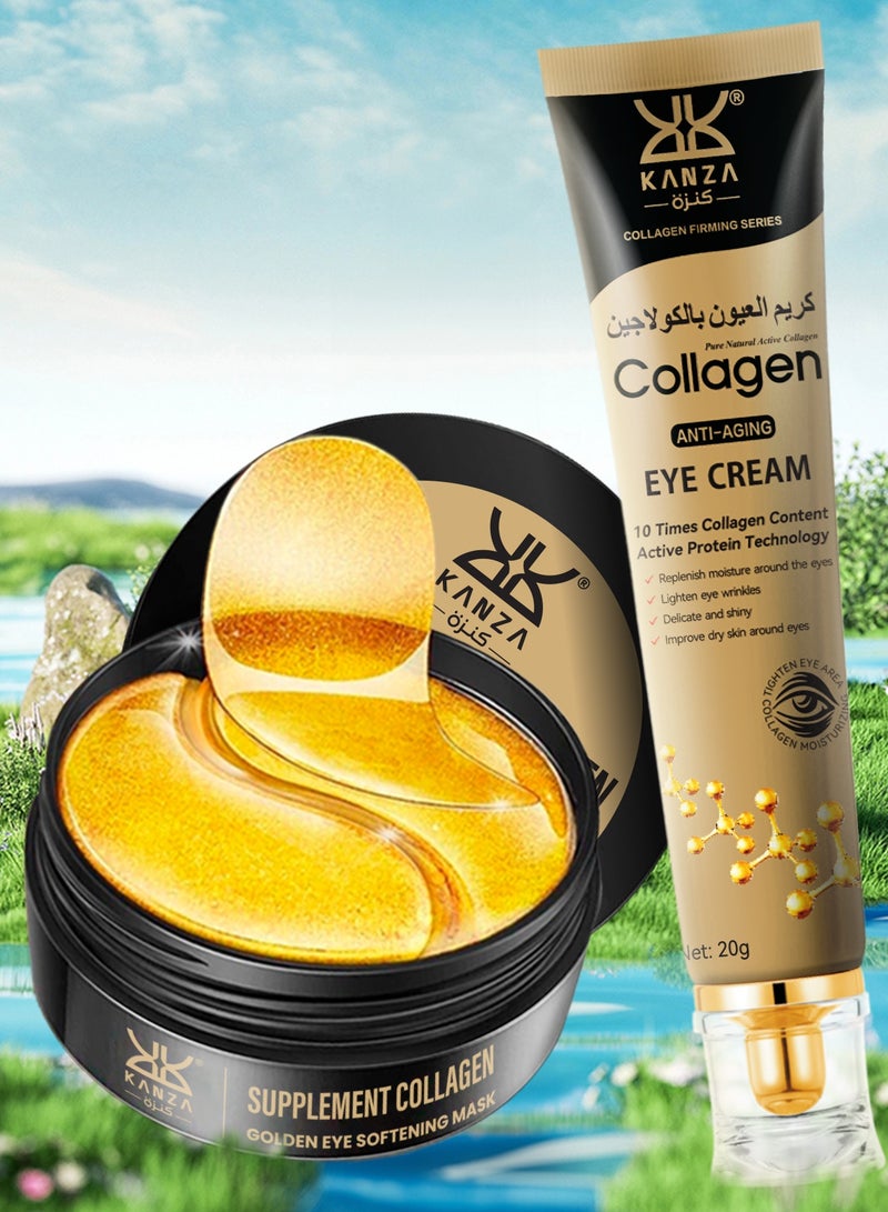 Kanza 60 Pcs Supplement Collagen Eye Mask with 20g Collagen Anti-aging Eye cream Eye Bags & Anti-Aging Treatment Reduces Dark Circles Puffiness Anti-Wrinkle Eye Mask and Eye Cream - Image 1