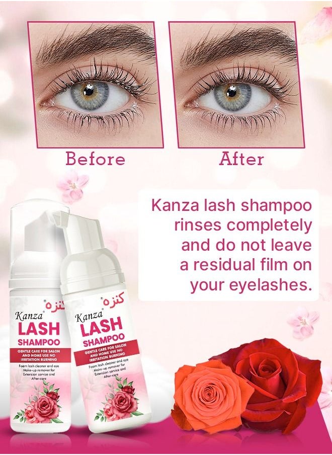 Kanza - 50ml Eyelash Extension Shampoo Upgraded Lash Extension Cleanser with Mascara Wand Brush Eyelash Foam Cleanser for Extensions and Natural Lashes Paraben Sulfate Free Salon and Home Use Eyelash Shampoo - Image 1