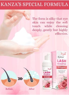 Kanza 50ml Eyelash Extension Shampoo Upgraded Lash Extension Cleanser with Mascara Wand Brush Eyelash Foam Cleanser for Extensions and Natural Lashes Paraben Sulfate Free Salon and Home Use Eyelash Shampoo  - Image 5