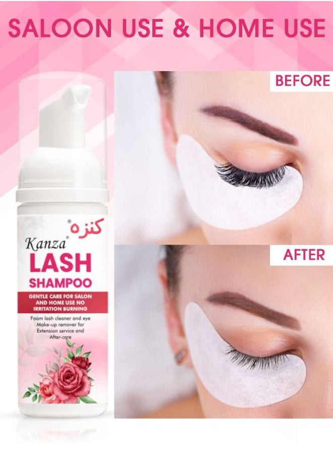 Kanza - 50ml Eyelash Extension Shampoo Upgraded Lash Extension Cleanser with Mascara Wand Brush Eyelash Foam Cleanser for Extensions and Natural Lashes Paraben Sulfate Free Salon and Home Use Eyelash Shampoo - Image 1