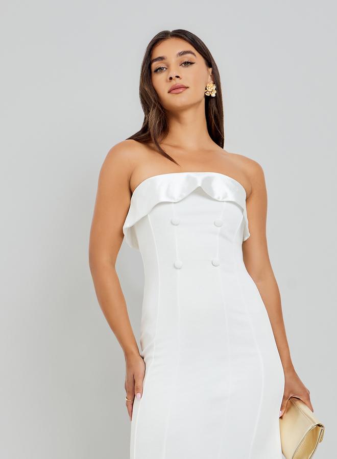 Styli Women White Bandeau Maxi Evening Dress - Image 3