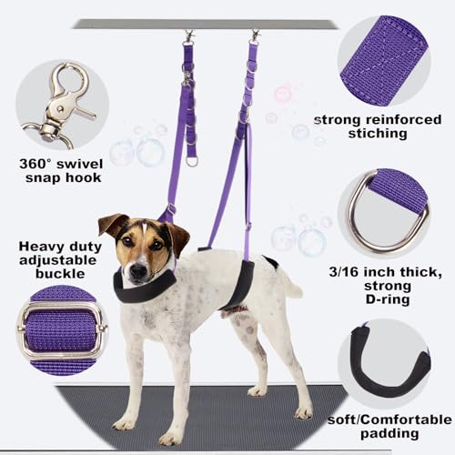 DISCPETSEC Dog Grooming Belly Strap 3PCS Grooming Restraint Set Adjustable Belly Band Loops Strap with Padded Support Loop Extension Straps Pet Grooming Harness Kit for Dogs Voilet - Image 3