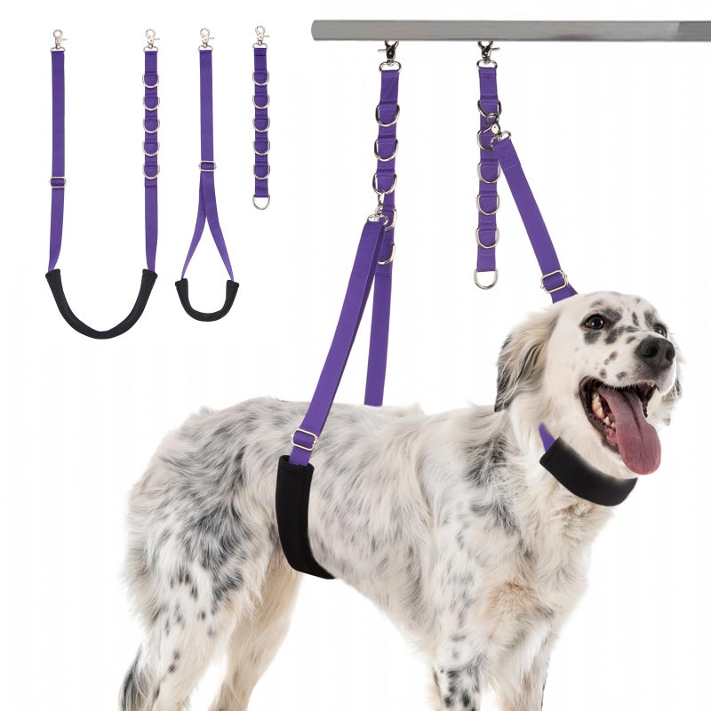 DISCPETSEC Dog Grooming Belly Strap 3PCS Grooming Restraint Set Adjustable Belly Band Loops Strap with Padded Support Loop Extension Straps Pet Grooming Harness Kit for Dogs Voilet - Image 2