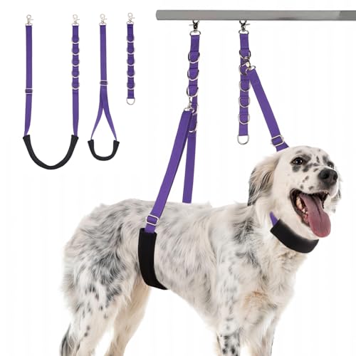 DISCPETSEC Dog Grooming Belly Strap 3PCS Grooming Restraint Set Adjustable Belly Band Loops Strap with Padded Support Loop Extension Straps Pet Grooming Harness Kit for Dogs Voilet - Image 1