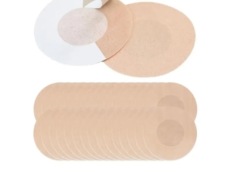10 Ultra-Thin Disposable Nipple Covers - Breathable Non- Fabric, Anti-Bulge Design, Round and Floral Shapes, Seamless Fashion Accessory, (Round)