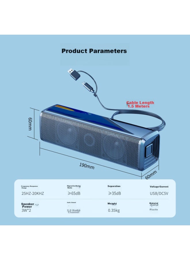 SADA مكبرات صوت الكمبيوتر، مكبرات صوت صغيرة للكمبيوتر المحمول، مكبرات صوت سلكية نشطة خارجية بوصلة واحدة Usb/type-c، مضخم صوت 2.0 عالي الحجم - Image 4