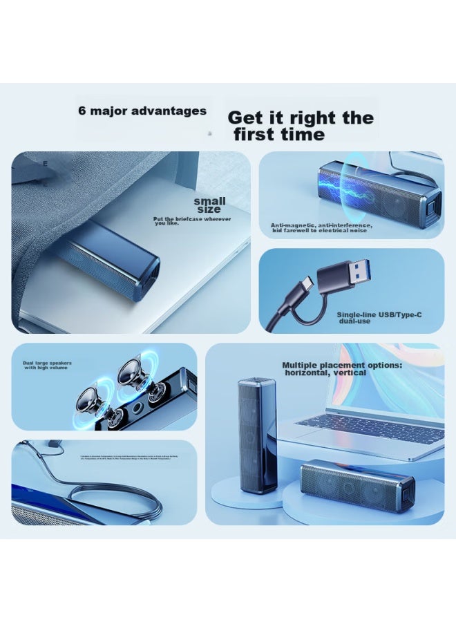 SADA مكبرات صوت الكمبيوتر، مكبرات صوت صغيرة للكمبيوتر المحمول، مكبرات صوت سلكية نشطة خارجية بوصلة واحدة Usb/type-c، مضخم صوت 2.0 عالي الحجم - Image 3