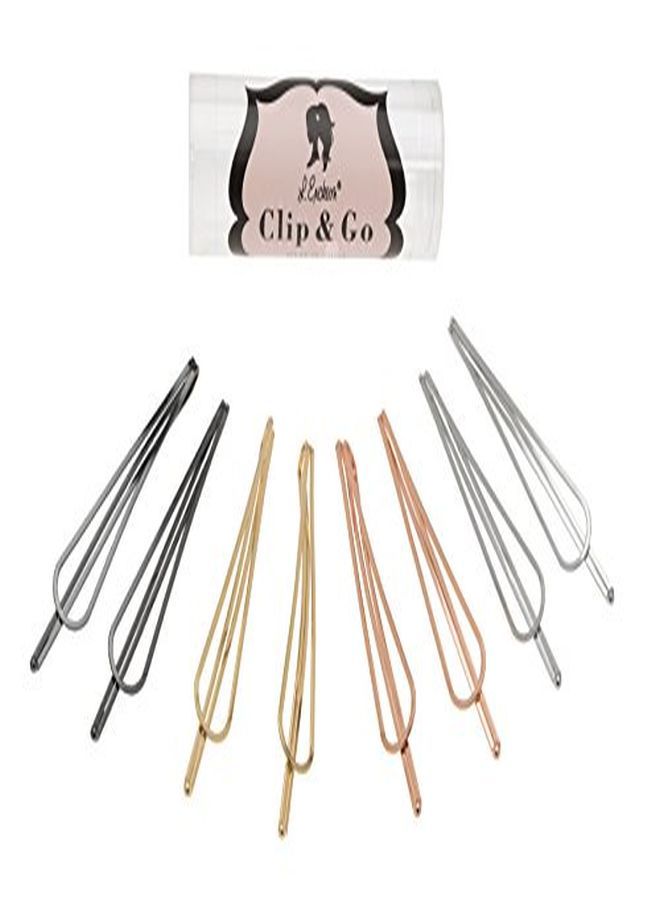 L. Erickson Metal Drop Bobby Pin Clip & Go 8-Pack - Gunmetal/Silver/Gold/Rose Gold - Image 1