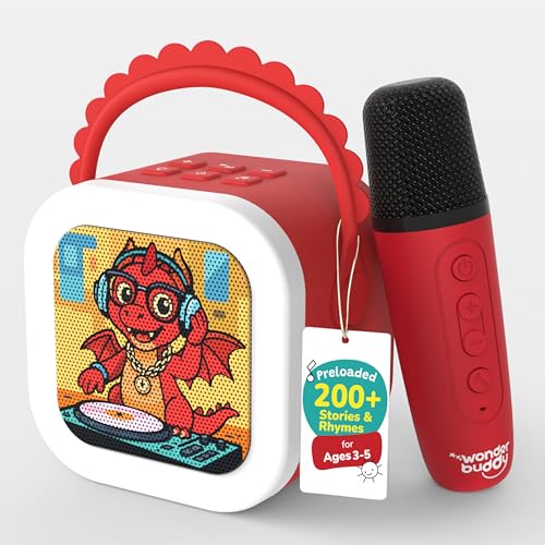 WonderBuddy StoryBox Mini, 200+ Stories & Rhymes Preloaded, Karaoke Mic for Singing, RGB Lights, Kids Speaker, Musical Toy, Best Gift for 3-5 yr Kids - Dragon with Mic - Image 1