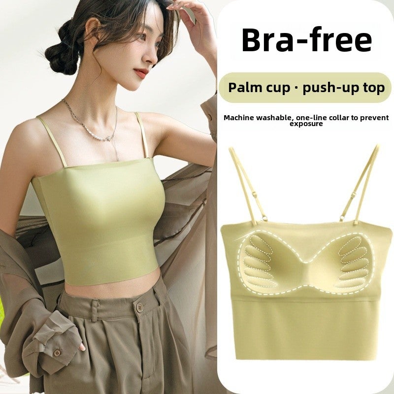 Generic Summer Traceless One-piece Navel Exits Sling Vest Belt Chest Pad Sports Strapless Air Fixed Cup Beautiful Back Underwear for Women Light blue - Image 5
