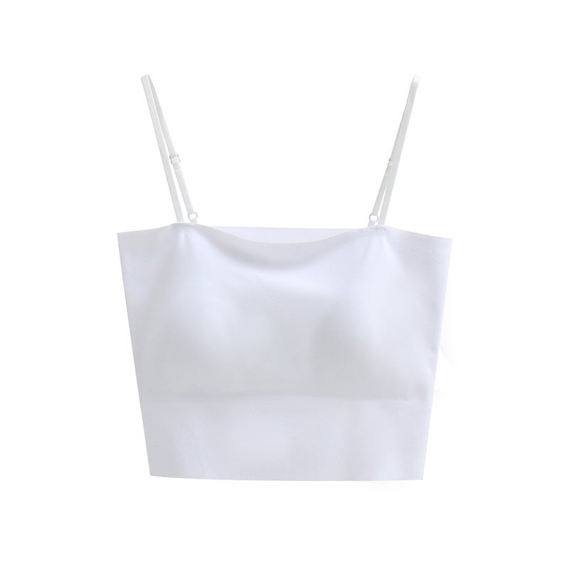 Generic Summer Traceless One-piece Navel Exits Sling Vest Belt Chest Pad Sports Strapless Air Fixed Cup Beautiful Back Underwear for Women Light blue - Image 4
