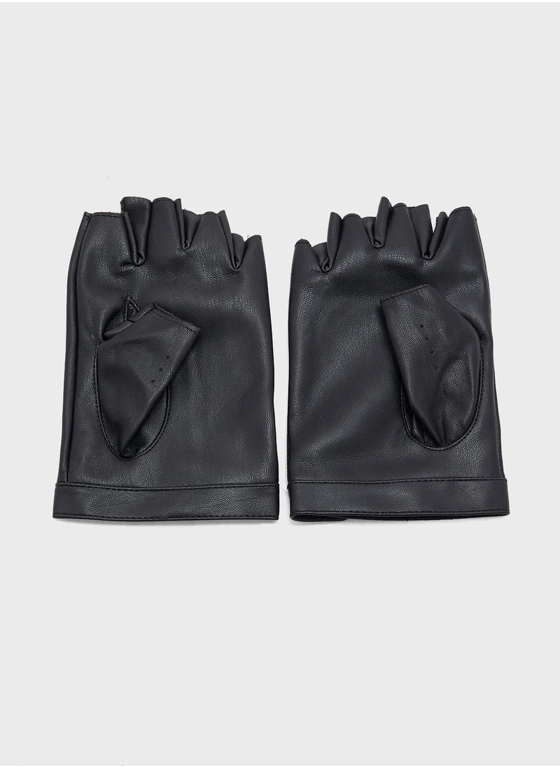 Robert Wood Faux Leather Half Finger Gloves