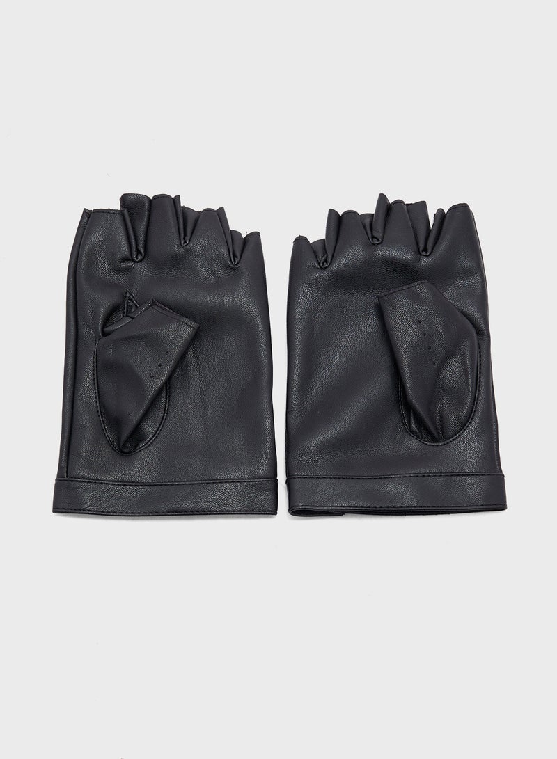 Robert Wood Faux Leather Half Finger Gloves - Image 3