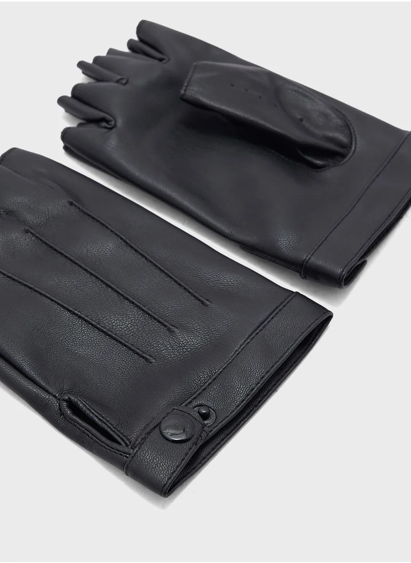 Robert Wood Faux Leather Half Finger Gloves