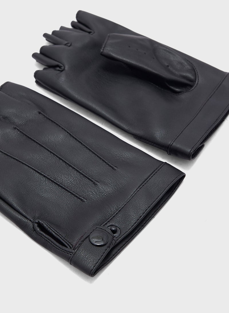Robert Wood Faux Leather Half Finger Gloves - Image 4