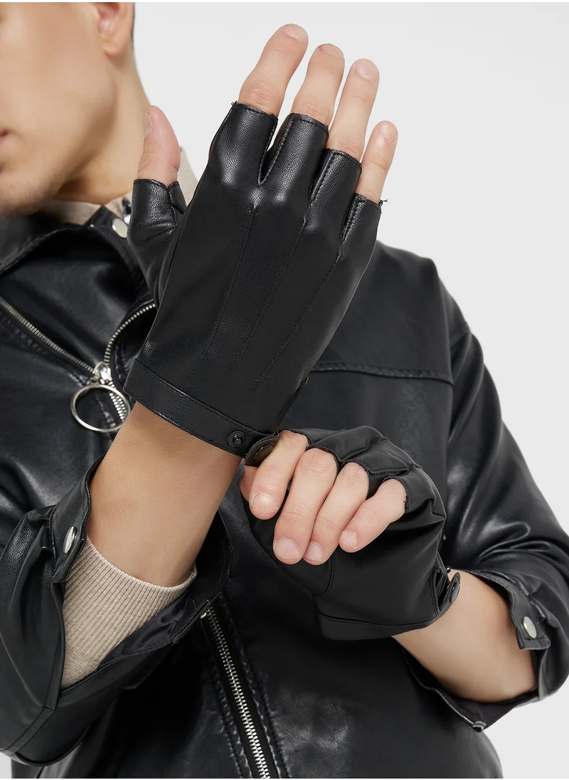 Robert Wood Faux Leather Half Finger Gloves