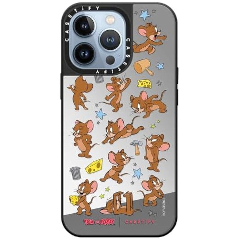 Casetify Mirror Case for iPhone 13 Pro 【Tom and Jerry Colab/Reflective / 4.9ft Drop Protection/Compatible with Magsafe】 - Jerry Pattern - Silver on Black - Image 1