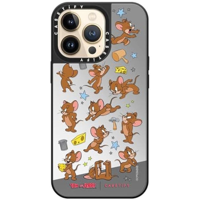 Casetify Mirror Case for iPhone 13 Pro 【Tom and Jerry Colab/Reflective / 4.9ft Drop Protection/Compatible with Magsafe】 - Jerry Pattern - Silver on Black - Image 4