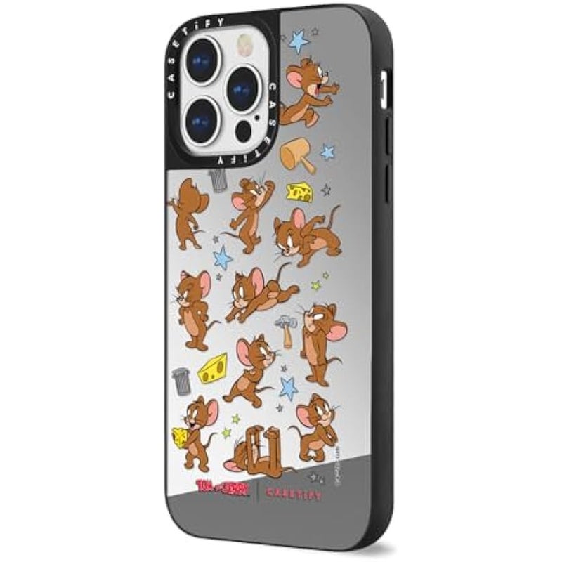 Casetify Mirror Case for iPhone 13 Pro 【Tom and Jerry Colab/Reflective / 4.9ft Drop Protection/Compatible with Magsafe】 - Jerry Pattern - Silver on Black - Image 5