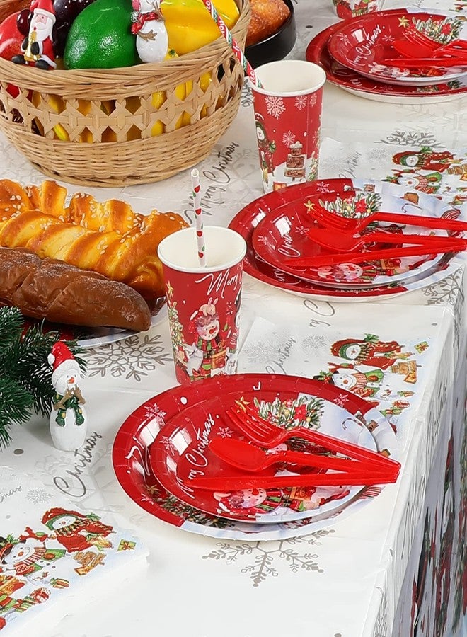 FunnyPars Christmas Snowman Party Supplies Serve 25, Xmas Snowman Plates and Napkins Set, Disposable Paper Plates Napkins Cups Knives Spoons Forks for Merry Christmas Winter Holiday Party Decorations - Image 4