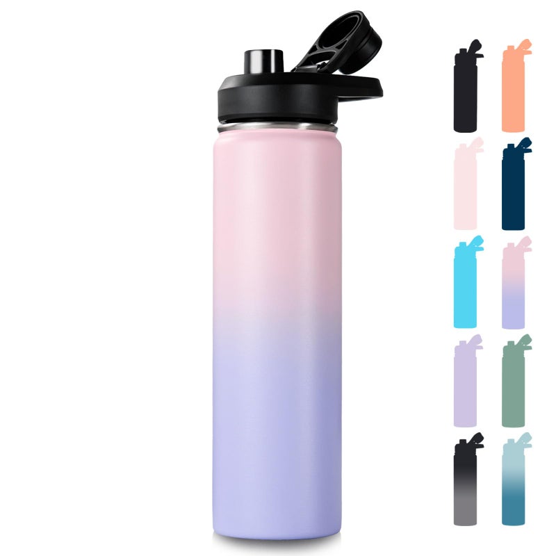 Fijinhom 24 oz Insulated Water Bottle with Handle, 309 Stainless Steel Water Bottles with Wide Mouth, Double Wall Vacuum Sports Water Bottle, BPA Free, Keep Cold and Hot, Pink/Purple - Image 1