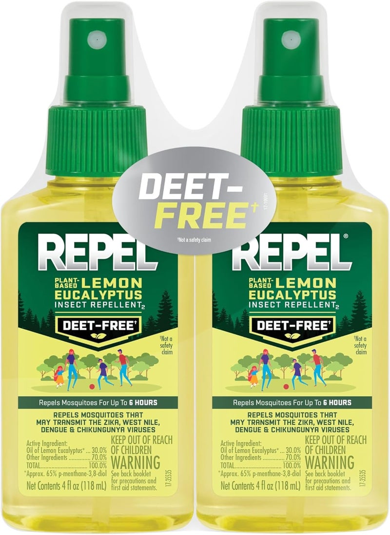 Repel Plant-Based Lemon Eucalyptus Insect Repellent, Mosquito Repellent, Pump Spray, 4 Ounce, (Pack of 2) - Image 1