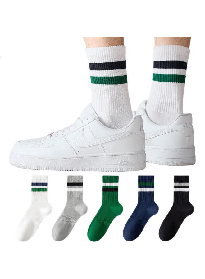 Snowflying 5 Pairs Men'S Socks Men'S Spring Summer Breathable Mid-Calf Cotton Socks Men'S Sports Casual Socks - Image 3