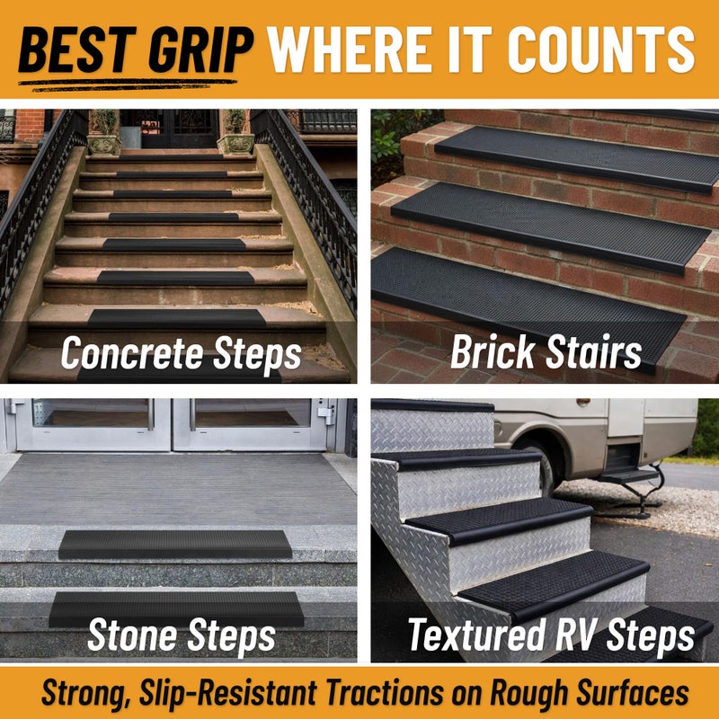 Ottomanson Bullnose Stair Treads Outdoor â€“ Dots Heavy-Duty Non-Slip Stair Mats â€“ Best Grip on Concrete, Brick & Textured Step â€“ Fastening Required for Wooden & RV Steps, Pack of 5 - Image 4