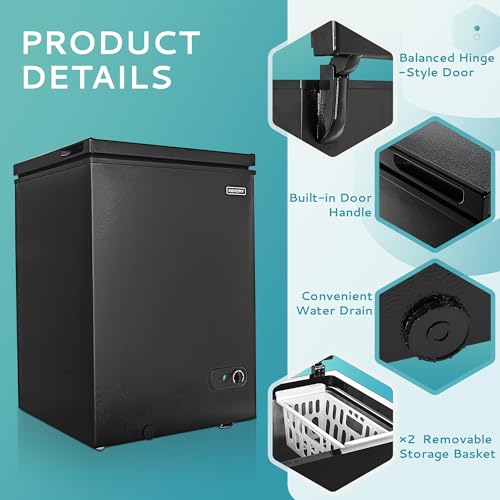 EUHOMY 3.5 Cu.Ft Chest Freezer with Removable Basket, Small Deep Freezer Adjustable 7 Thermostat, Quiet Mini Freezer Free-Standing Top Door, Energy Saving for Apartment/Garage/Basement/Dorm/Home,Black - Image 4