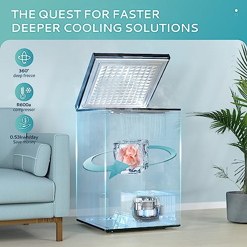 EUHOMY 3.5 Cu.Ft Chest Freezer with Removable Basket, Small Deep Freezer Adjustable 7 Thermostat, Quiet Mini Freezer Free-Standing Top Door, Energy Saving for Apartment/Garage/Basement/Dorm/Home,Black - Image 5