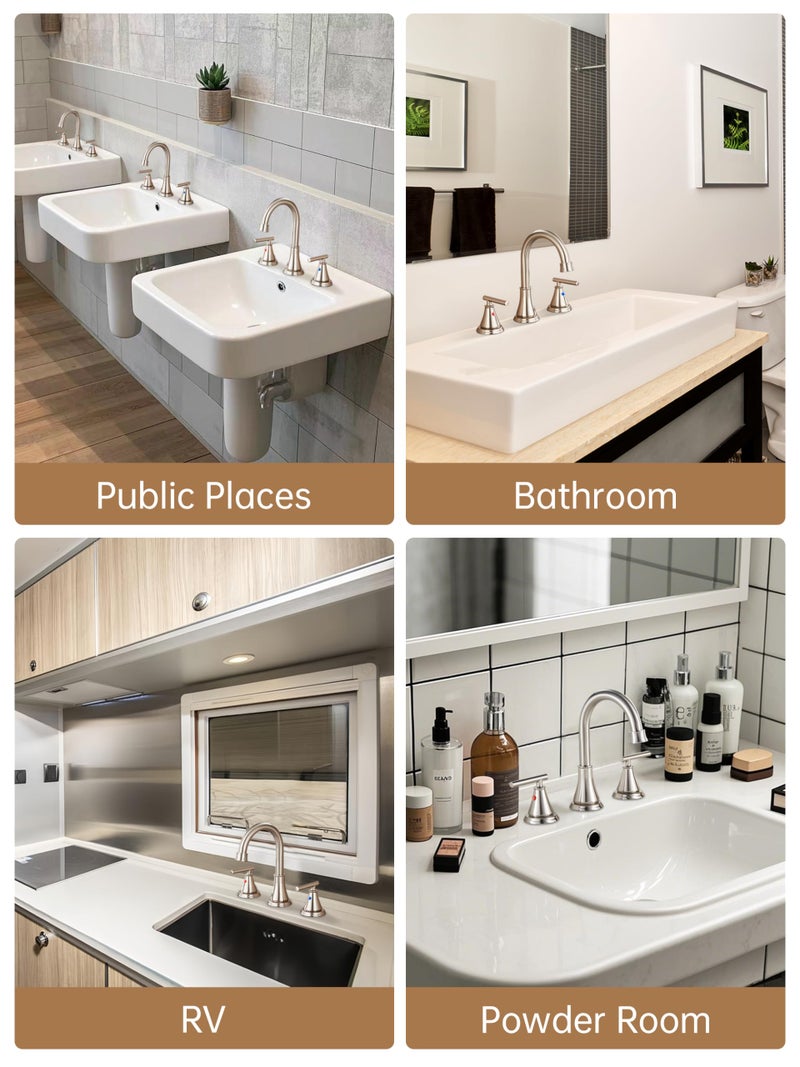 Fransiton 8 Inch Widespread Bathroom Sink Faucet 3 Hole 2-Pack, Brushed Nickel with Metal Pop-Up Drain Assembly,2 Handle for Sink Vanity - Image 4