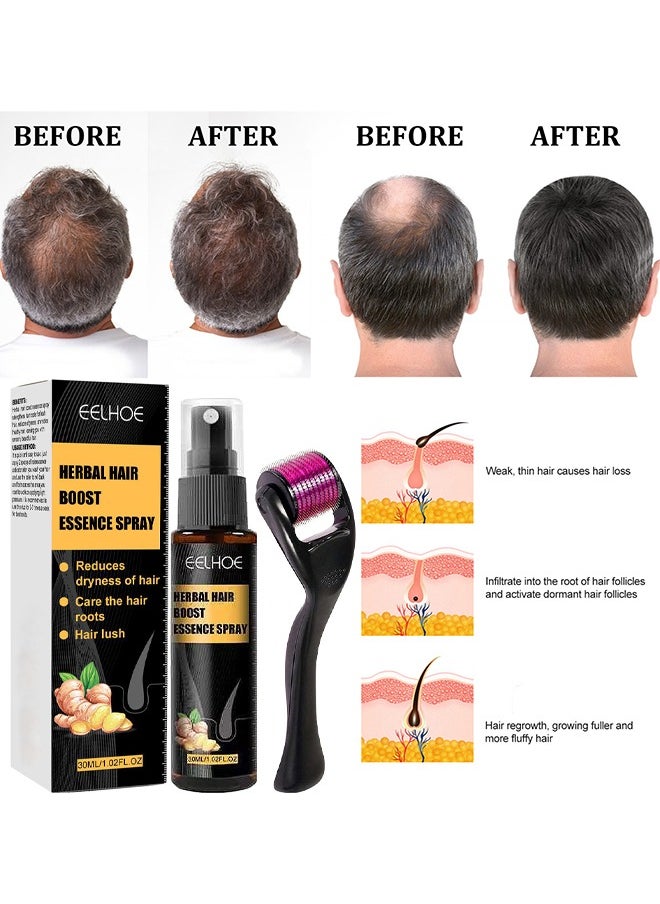 EELHOE - Herbal Hair Boost Essence Spray, Natural Herbal Hair Regrowth Treatment Anti Hair Loss Serum Hair Growth Essence Spray Micro Needling Roller Set, Make Hair Stronger Thicker Longer, 30ML - Image 1