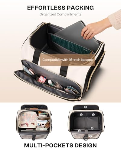 Arcoyard Rolling Craft Bag with Wheels, All-in-One Rolling Scrapbook Tote No Installation Required, Rolling Teacher Bag Fits 16” Laptop, Art bags for supplies for DIY, Sewing, Scrapbooking Supplies,Beige Brown - Image 4
