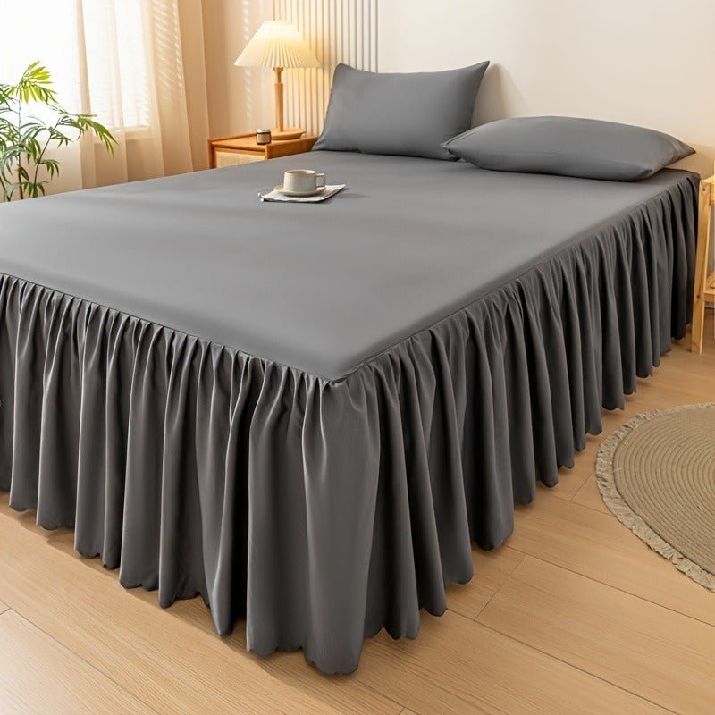 [10 Colors Available] 1pc Modern Style Elastic Perfect Bedspread with Lace, Non-Slip, Dust-Proof, Breathable And Beautiful Bed Skirt, Machine Washable, Non-Printed Fabric, Suitable for All Seasons - Hotel-Grade Mattress Protector - Image 1