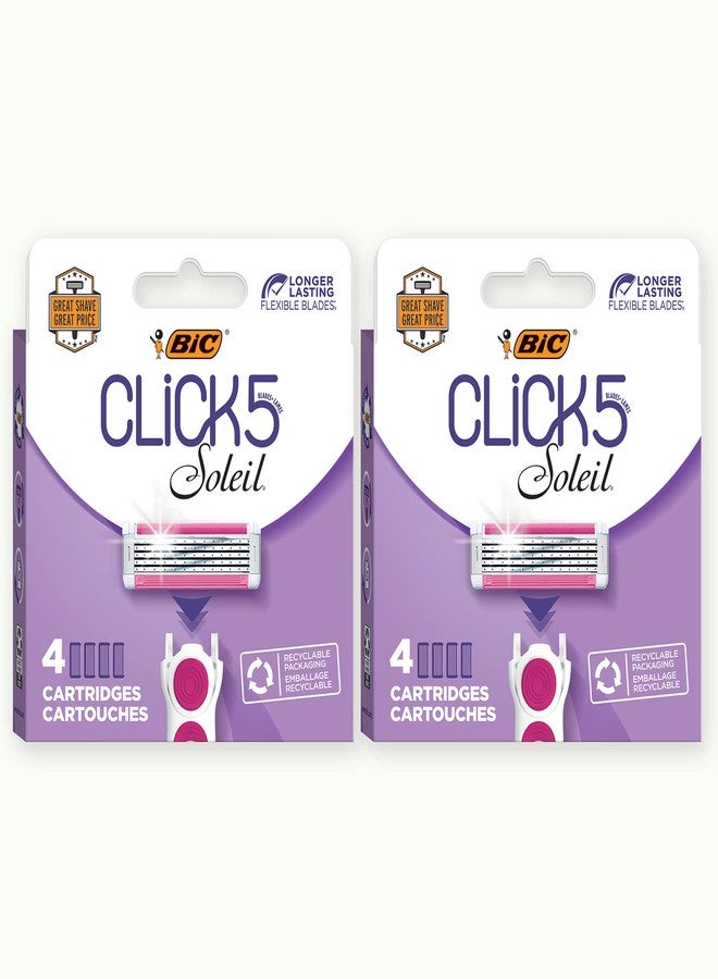 BIC Click 5 Soleil Women's Razor Refills with 5 Flexible Blades and Recyclable Box, Pink, 8 Count - Image 1
