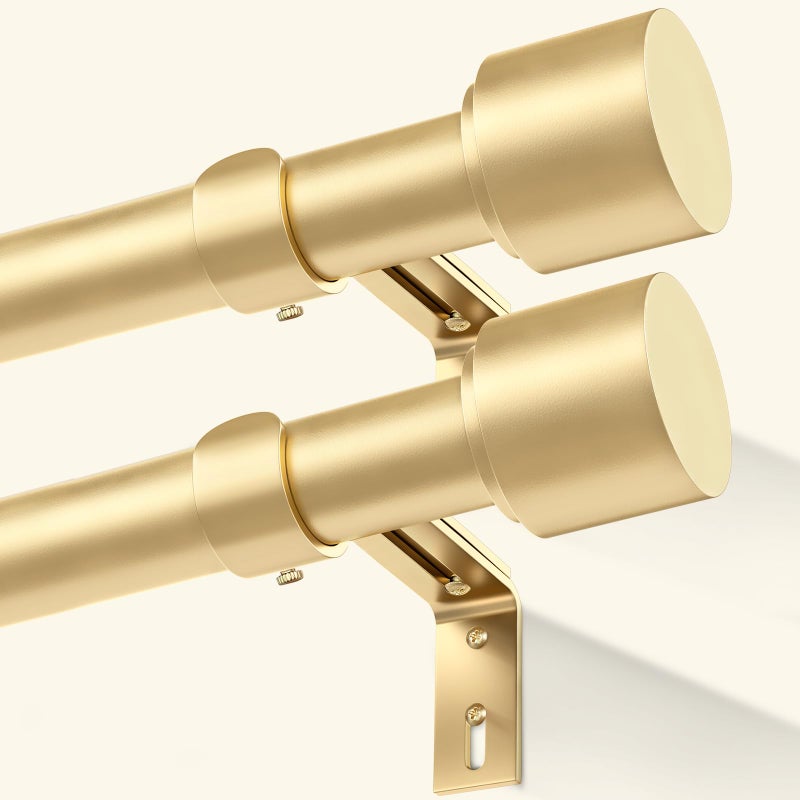 GEEBOBO 2 Pack Gold Curtain Rods for Windows 28 to 48 Inch, 1 Inch Adjustable Heavy Duty Easy Install Curtain Rods Set for Outdoor, Patio, Farmhouse, Bedroom, Living Room (Gold,30"-60",2 Pack) - Image 1