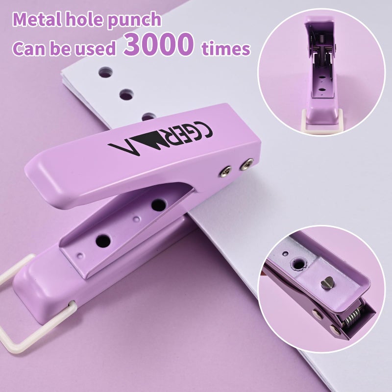 Cgerma Single Hole Puncher, 1/4" Hole, 50% Labor Savings, Heavy Duty Metal Punch, 15 Sheet Capacity, for ID Cards, Chipboard, Art Project, Crafts Easy Punching, Purple - Image 3