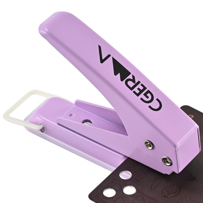 Cgerma Single Hole Puncher, 1/4" Hole, 50% Labor Savings, Heavy Duty Metal Punch, 15 Sheet Capacity, for ID Cards, Chipboard, Art Project, Crafts Easy Punching, Purple - Image 1